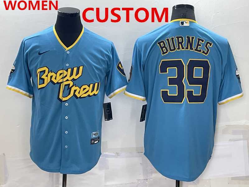 Womens Milwaukee Brewers Custom Blue 2022 City Connect Cool Base Stitched Jersey->customized mlb jersey->Custom Jersey
